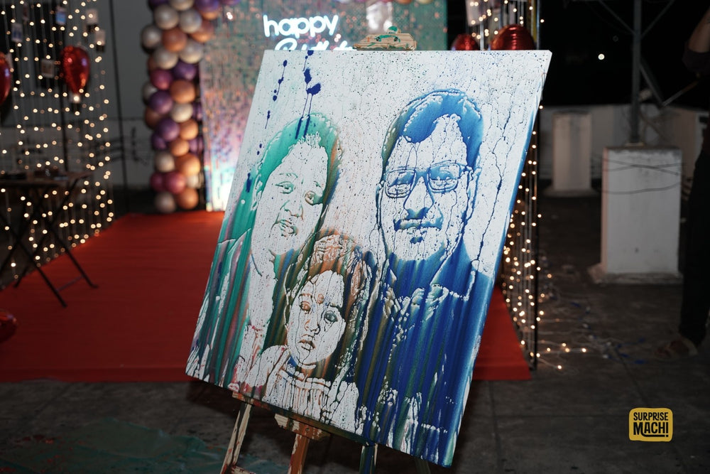 Surprisemachi Splash Painting from ART IN THE MOMENT collection featuring vibrant, abstract paint splashes on canvas.