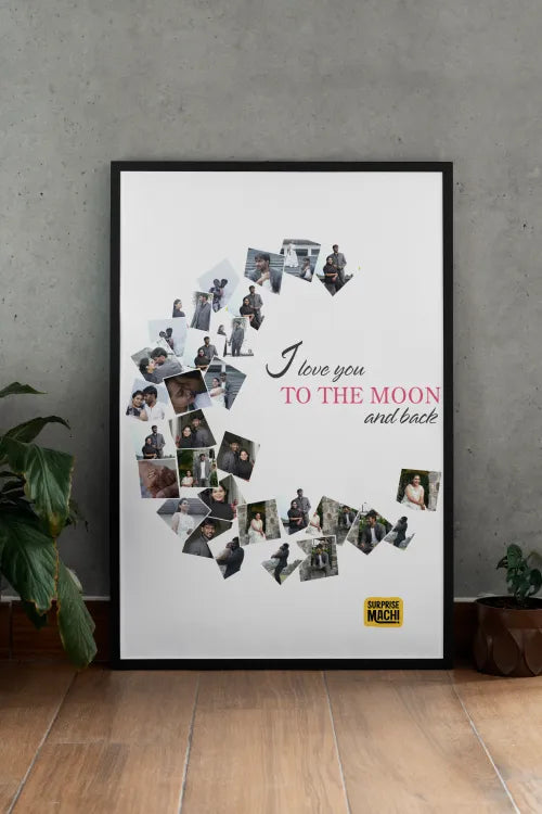 Decorative moon-themed gift frame with "Love You to the Moon and Back" message, perfect for sentimental gifts.